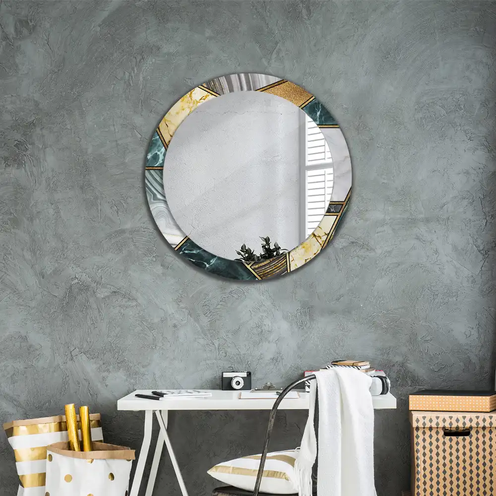 Rund spegel med tryckt Marmor stil