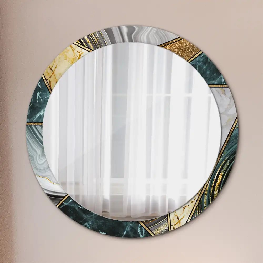 Rund spegel med tryckt Marmor stil