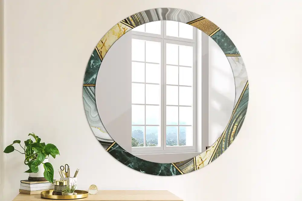 Rund spegel med tryckt Marmor stil