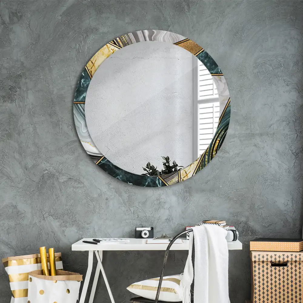 Rund spegel med tryckt Marmor stil