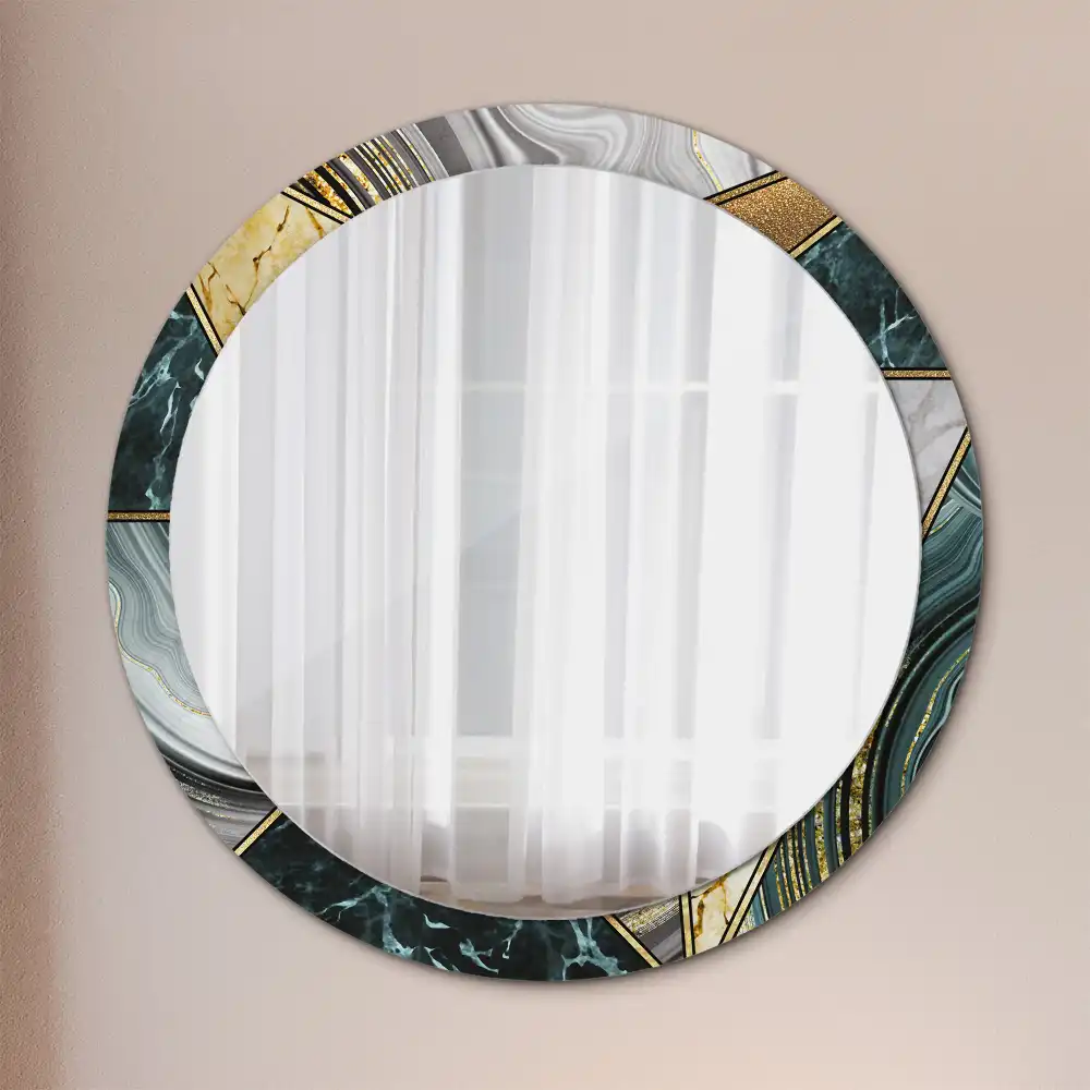 Rund spegel med tryckt Marmor stil