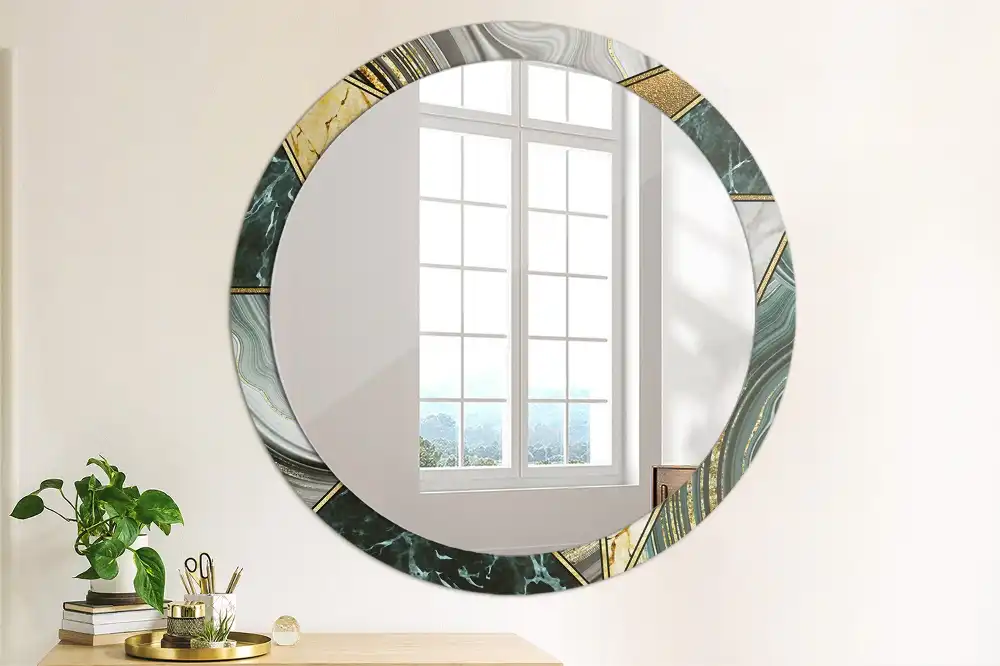 Rund spegel med tryckt Marmor stil