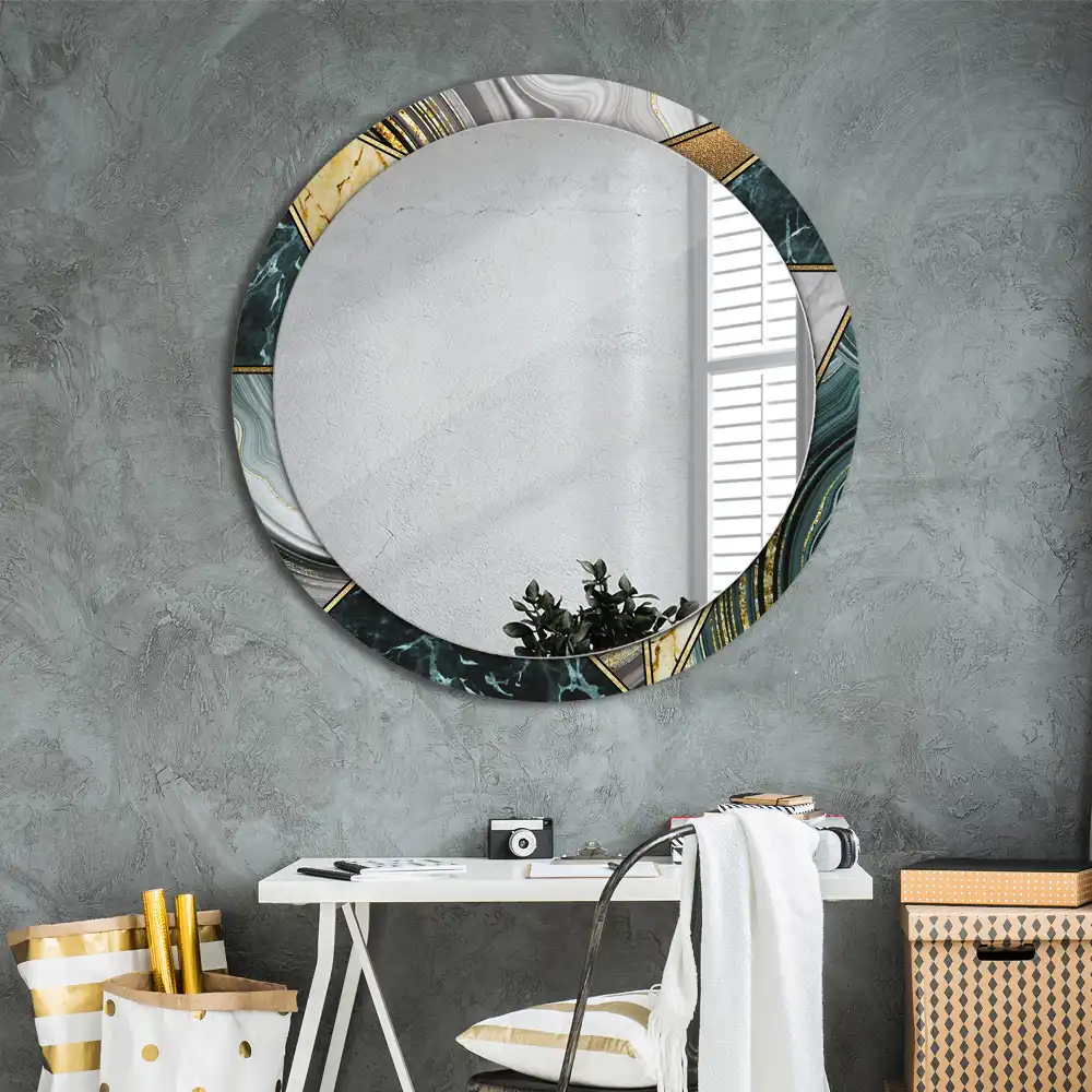 Rund spegel med tryckt Marmor stil
