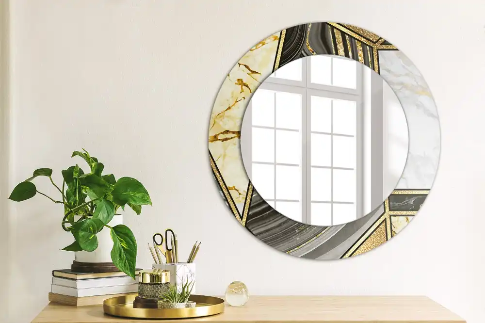 Rund spegel med tryckt Marmor stil