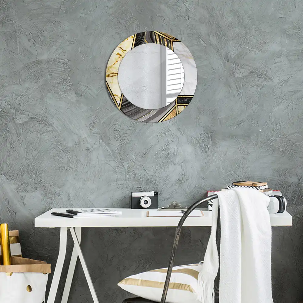 Rund spegel med tryckt Marmor stil