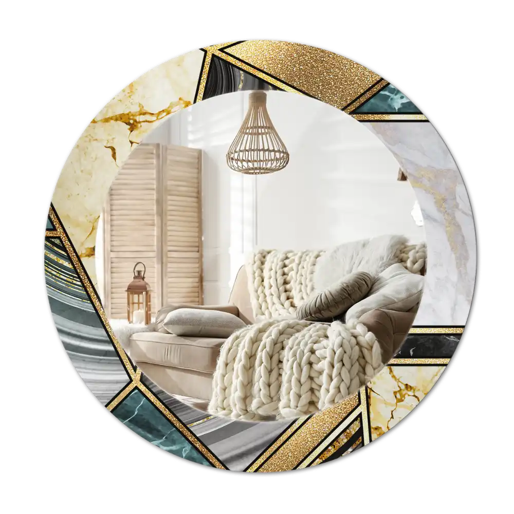 Rund spegel med tryckt Marmor stil