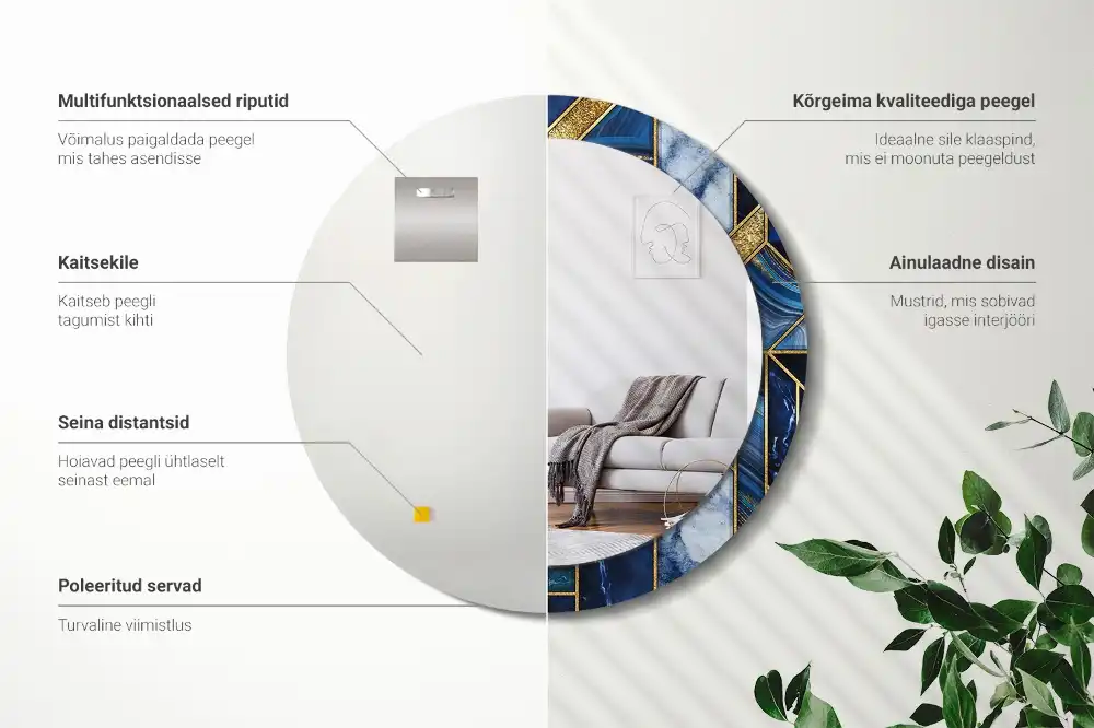 Rund spegel med tryckt ram Modern marmor