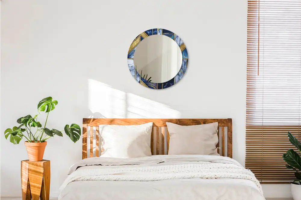 Rund spegel med tryckt ram Modern marmor