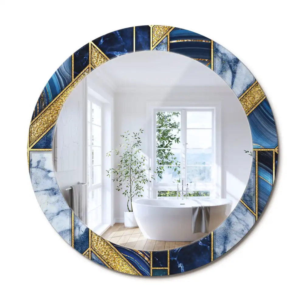 Rund spegel med tryckt ram Modern marmor