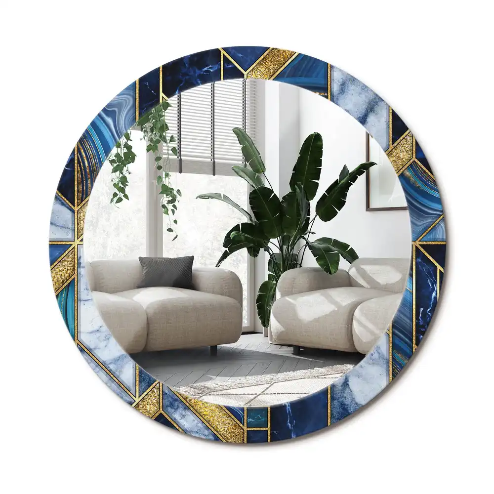 Rund spegel med tryckt ram Modern marmor