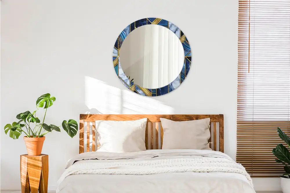 Rund spegel med tryckt ram Modern marmor