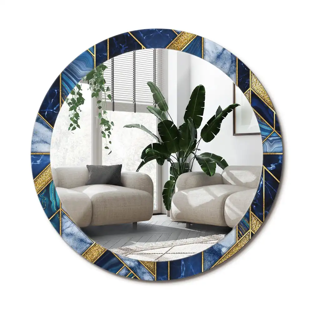 Rund spegel med tryckt ram Modern marmor