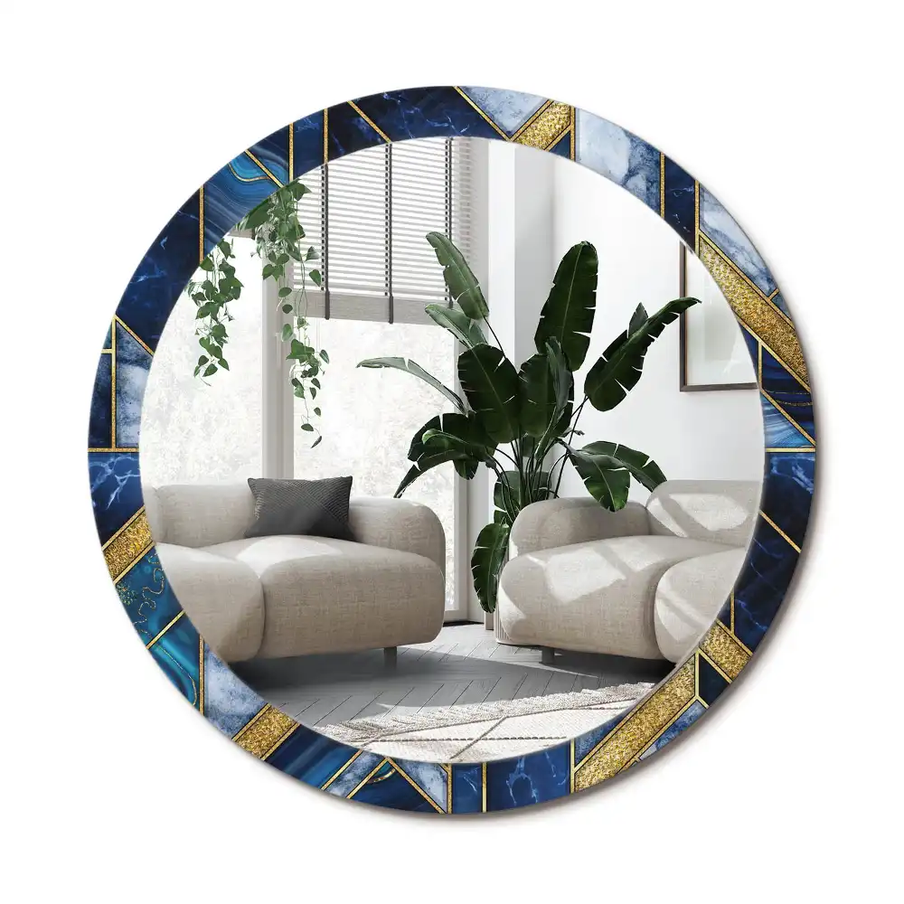 Rund spegel med tryckt ram Modern marmor