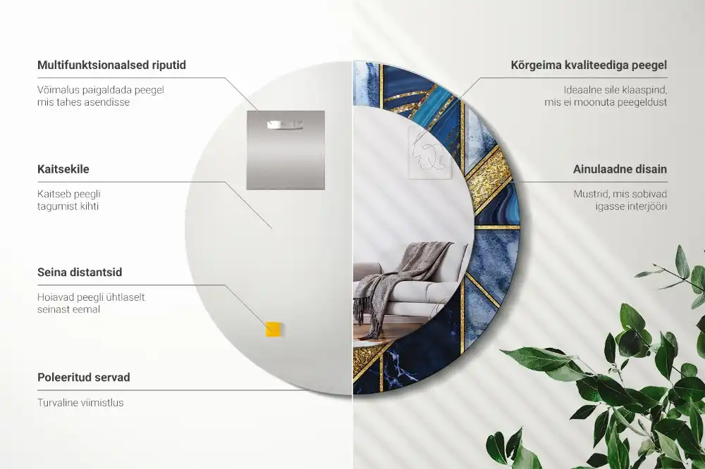 Rund spegel med tryckt ram Modern marmor