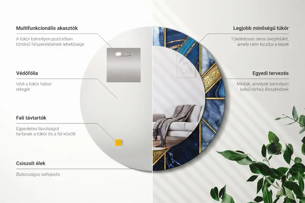 Rund spegel med tryckt ram Modern marmor