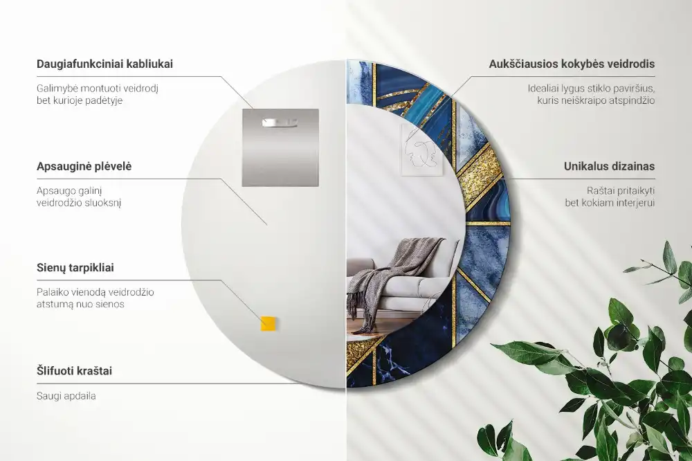 Rund spegel med tryckt ram Modern marmor