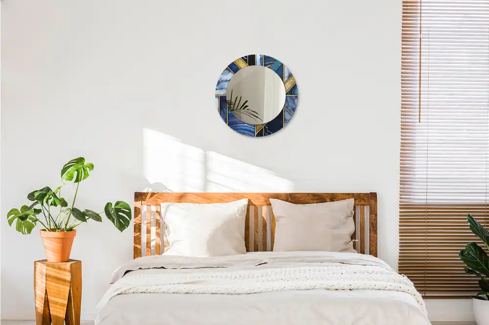 Rund spegel med tryckt ram Modern marmor