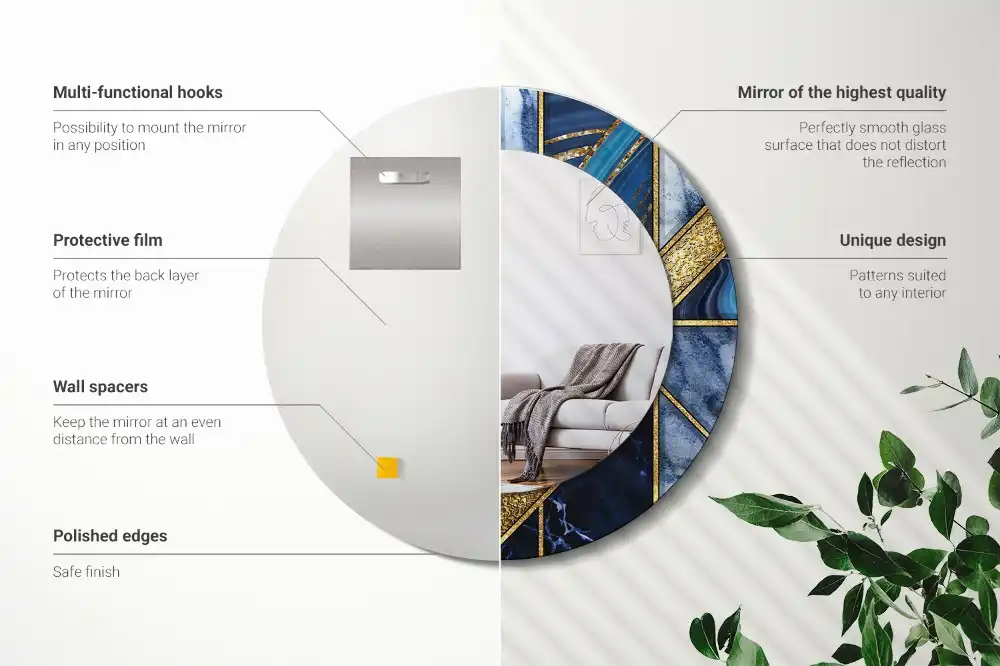 Rund spegel med tryckt ram Modern marmor