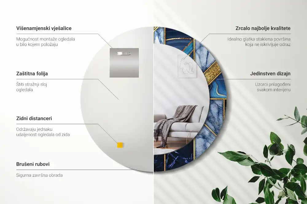 Rund spegel med tryckt ram Modern marmor