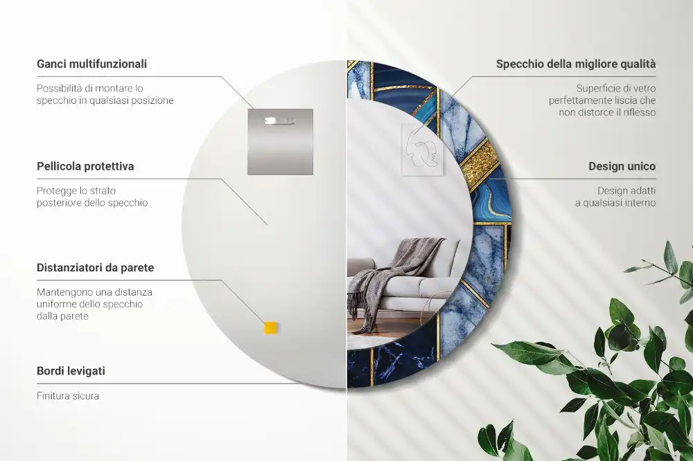 Rund spegel med tryckt ram Modern marmor