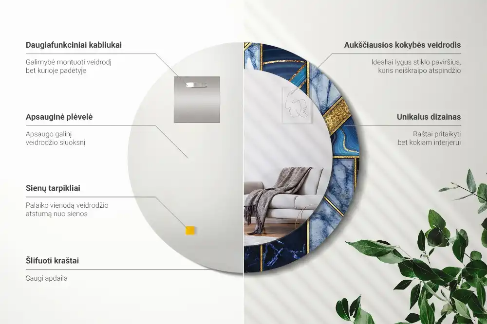 Rund spegel med tryckt ram Modern marmor