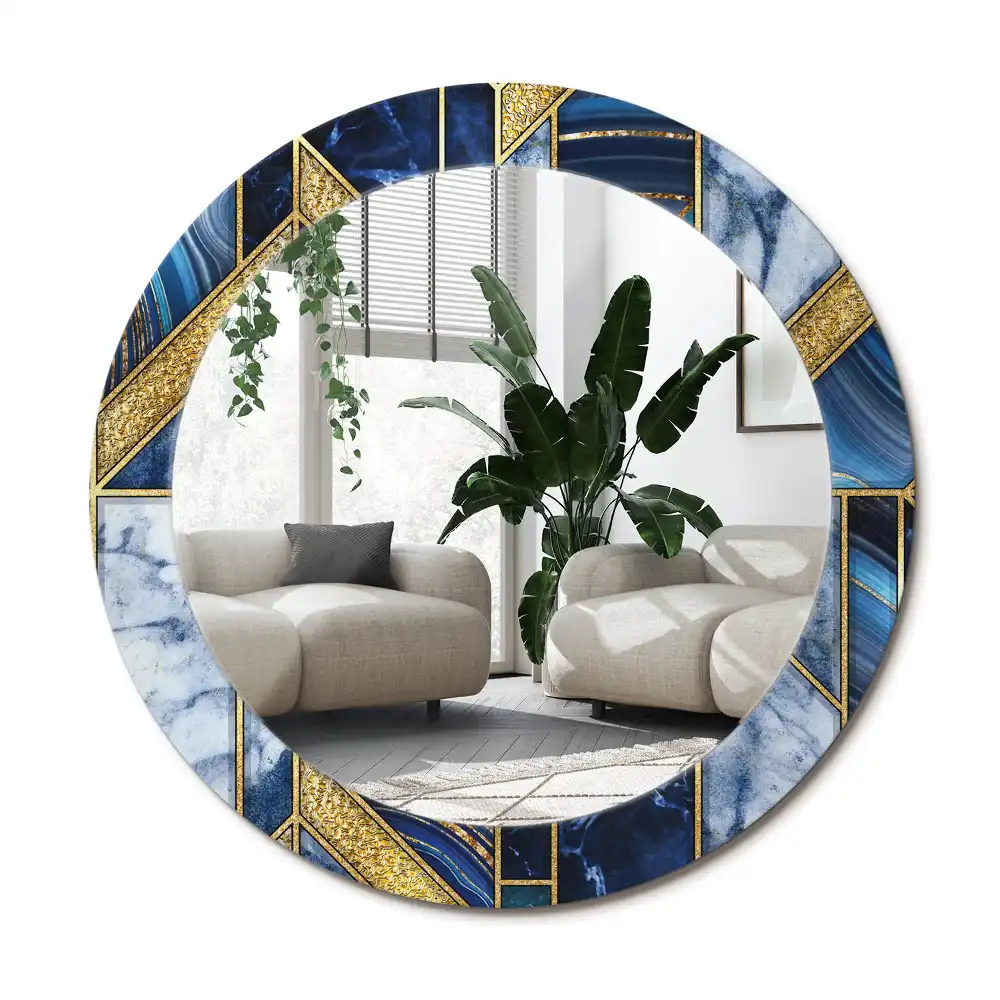 Rund spegel med tryckt ram Modern marmor