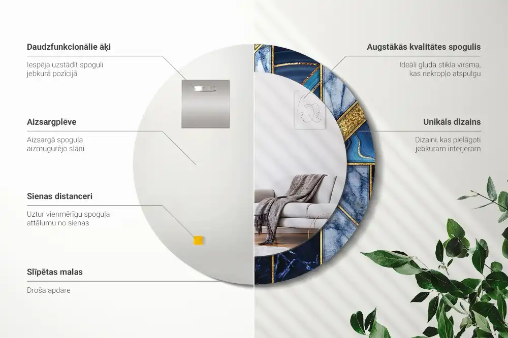 Rund spegel med tryckt ram Modern marmor