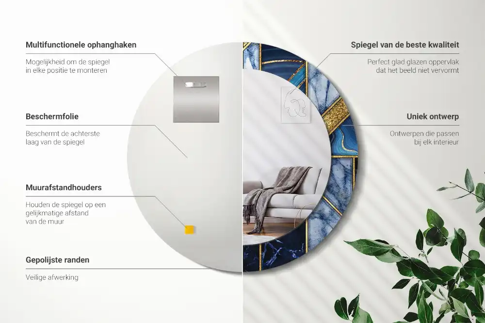 Rund spegel med tryckt ram Modern marmor