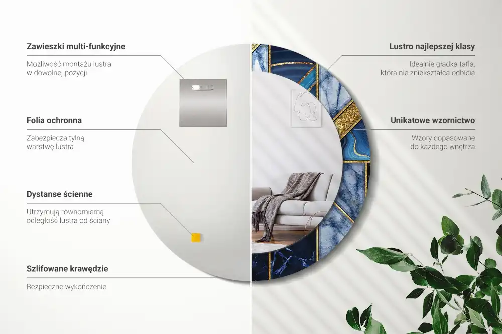 Rund spegel med tryckt ram Modern marmor