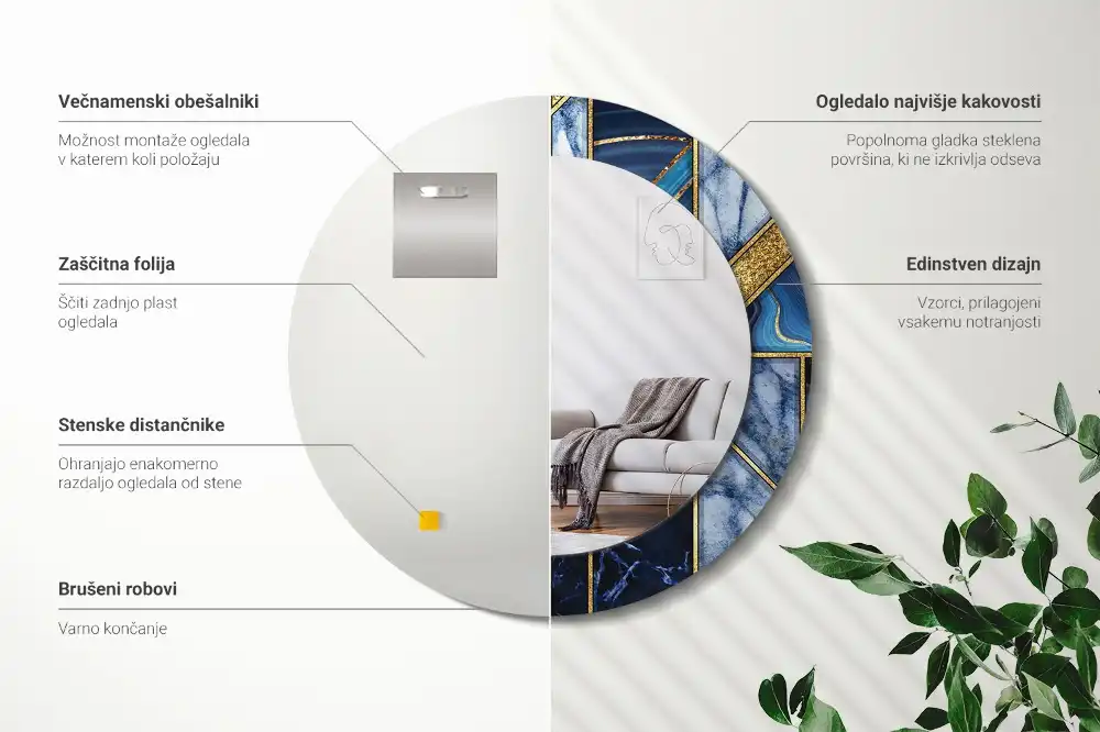 Rund spegel med tryckt ram Modern marmor