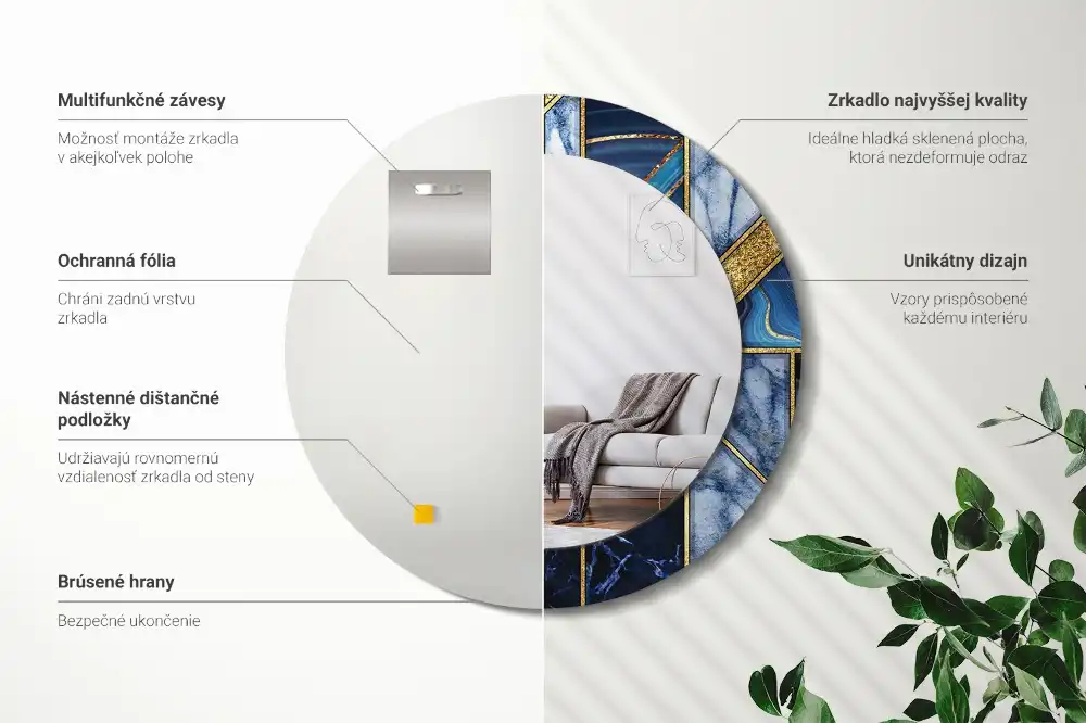 Rund spegel med tryckt ram Modern marmor