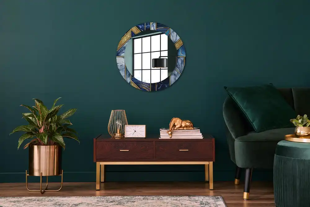 Rund spegel med tryckt ram Modern marmor