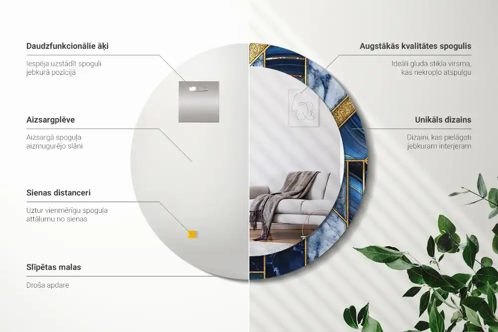 Rund spegel med tryckt ram Modern marmor