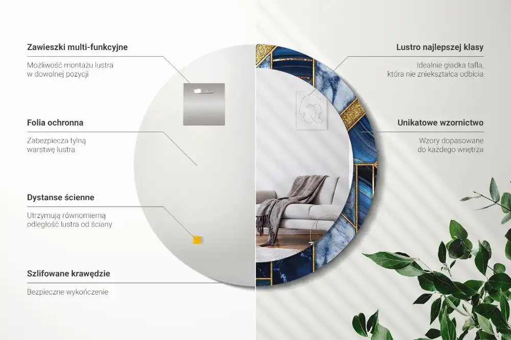 Rund spegel med tryckt ram Modern marmor