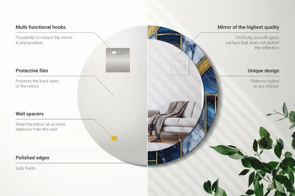 Rund spegel med tryckt ram Modern marmor