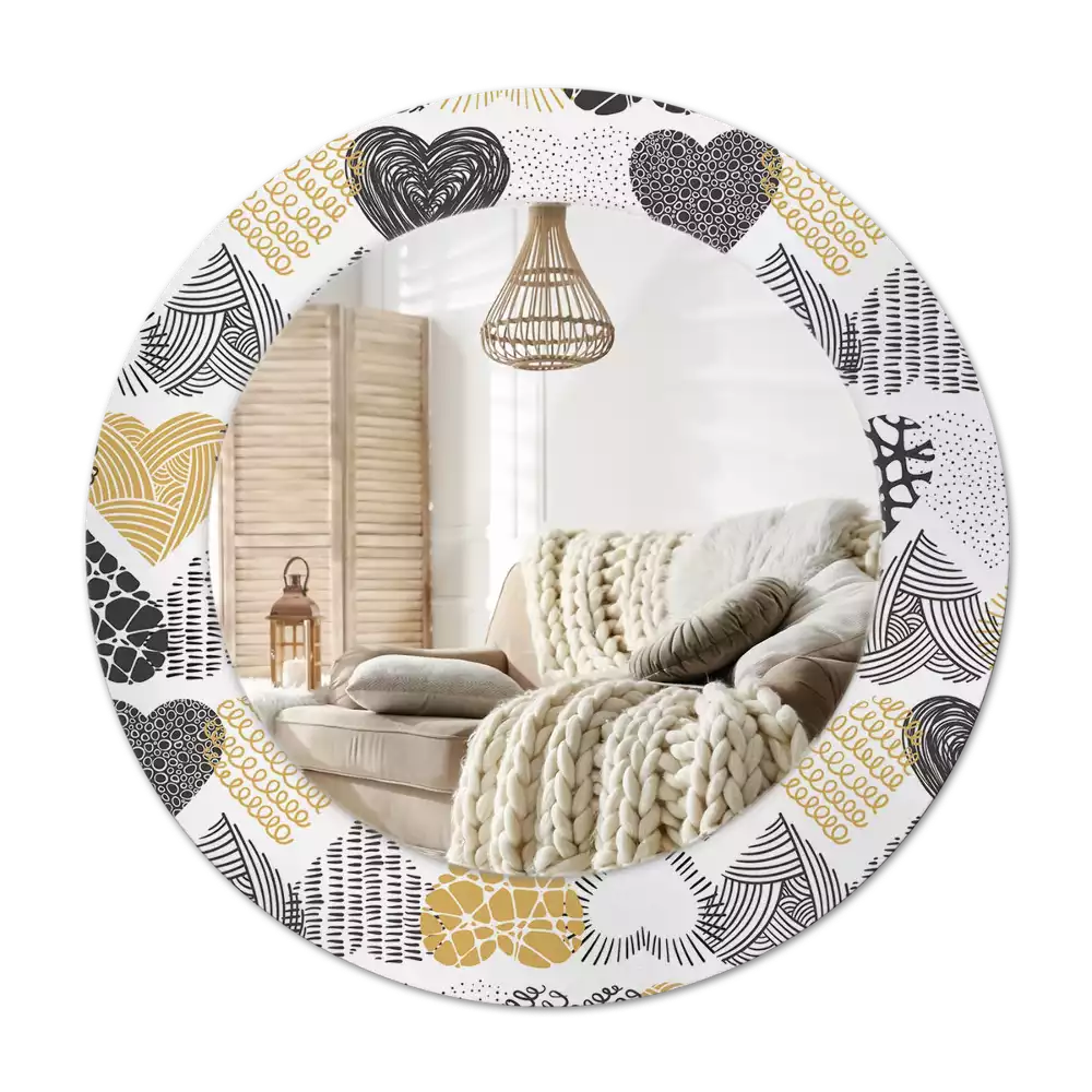 Rund spegel med tryckt ram Hearts Doodle Style