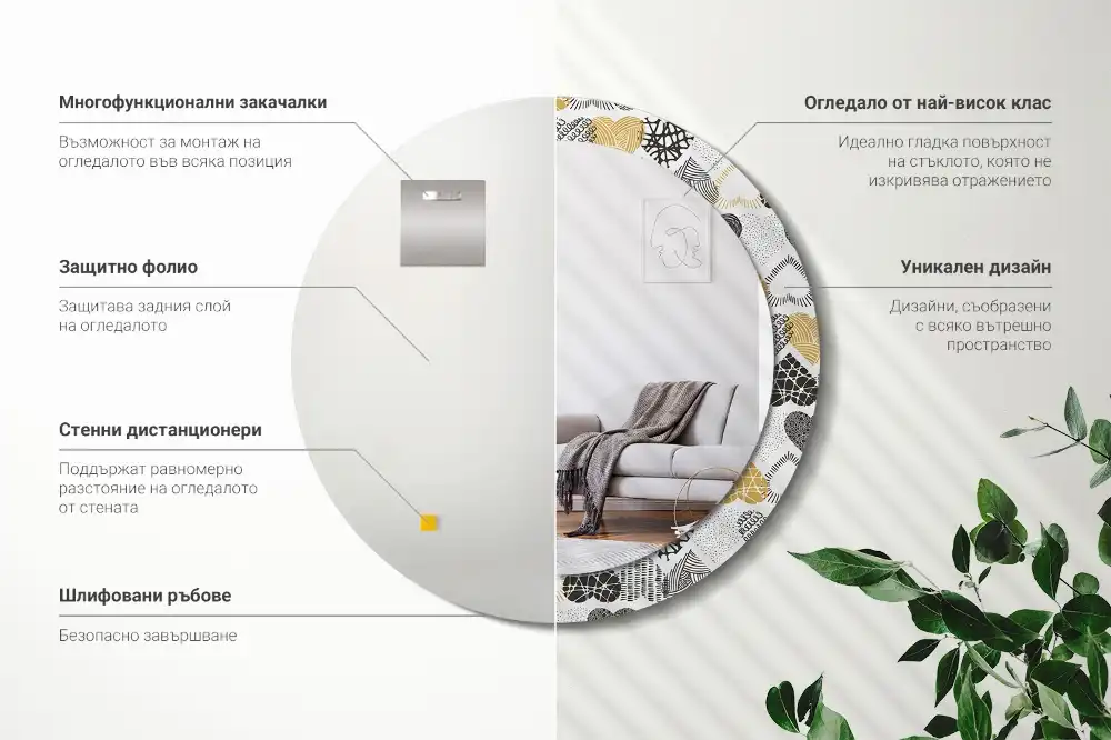 Rund spegel med tryckt ram Hearts Doodle Style