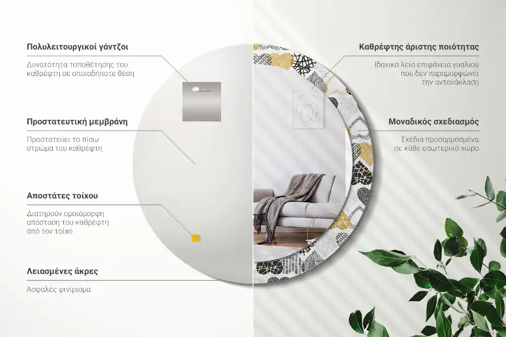 Rund spegel med tryckt ram Hearts Doodle Style