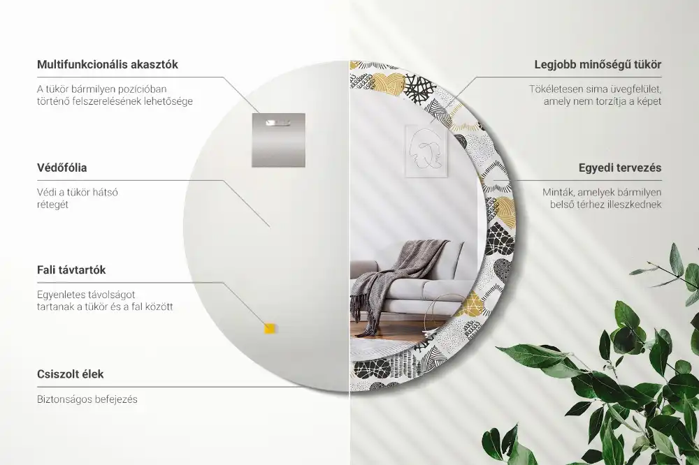 Rund spegel med tryckt ram Hearts Doodle Style