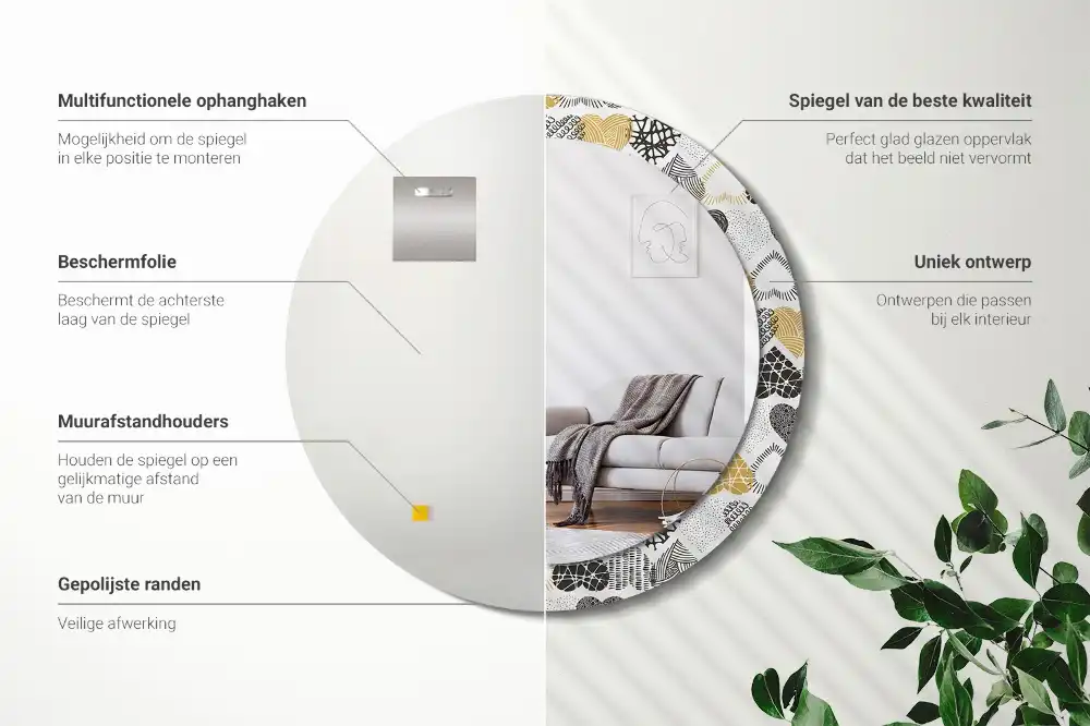 Rund spegel med tryckt ram Hearts Doodle Style