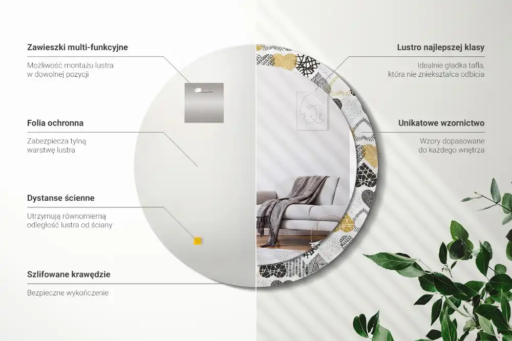 Rund spegel med tryckt ram Hearts Doodle Style