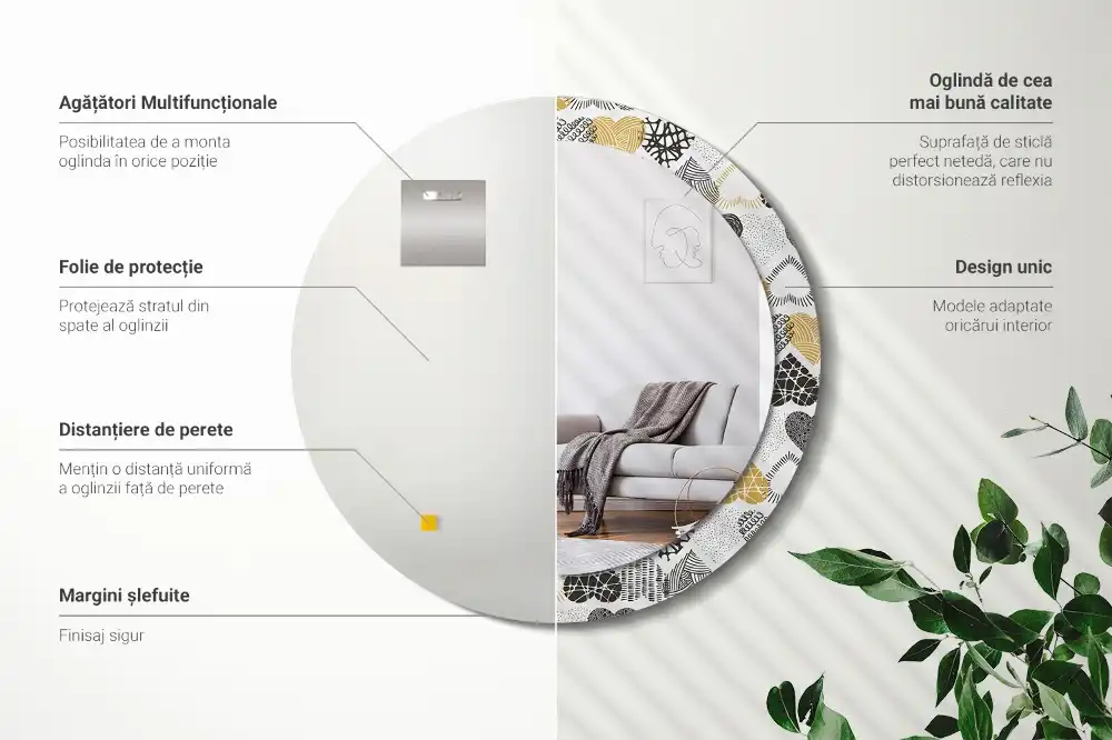 Rund spegel med tryckt ram Hearts Doodle Style