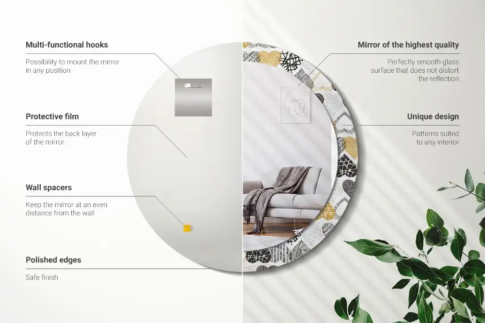 Rund spegel med tryckt ram Hearts Doodle Style