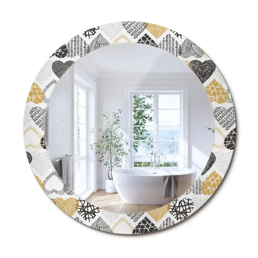 Rund spegel med tryckt ram Hearts Doodle Style