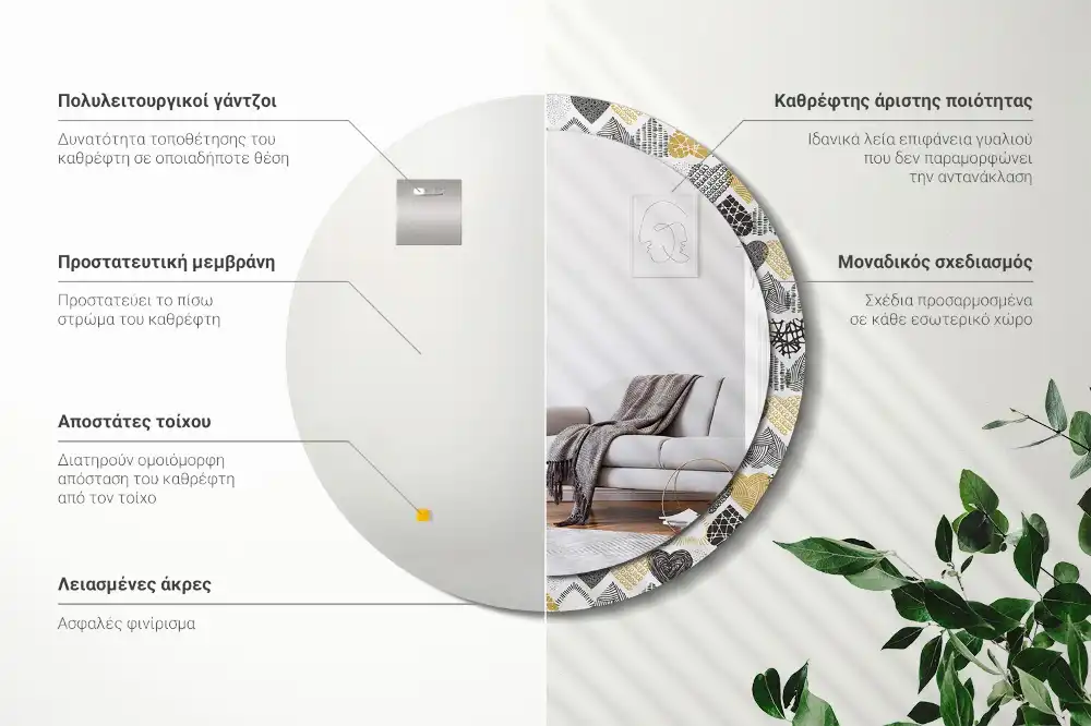 Rund spegel med tryckt ram Hearts Doodle Style