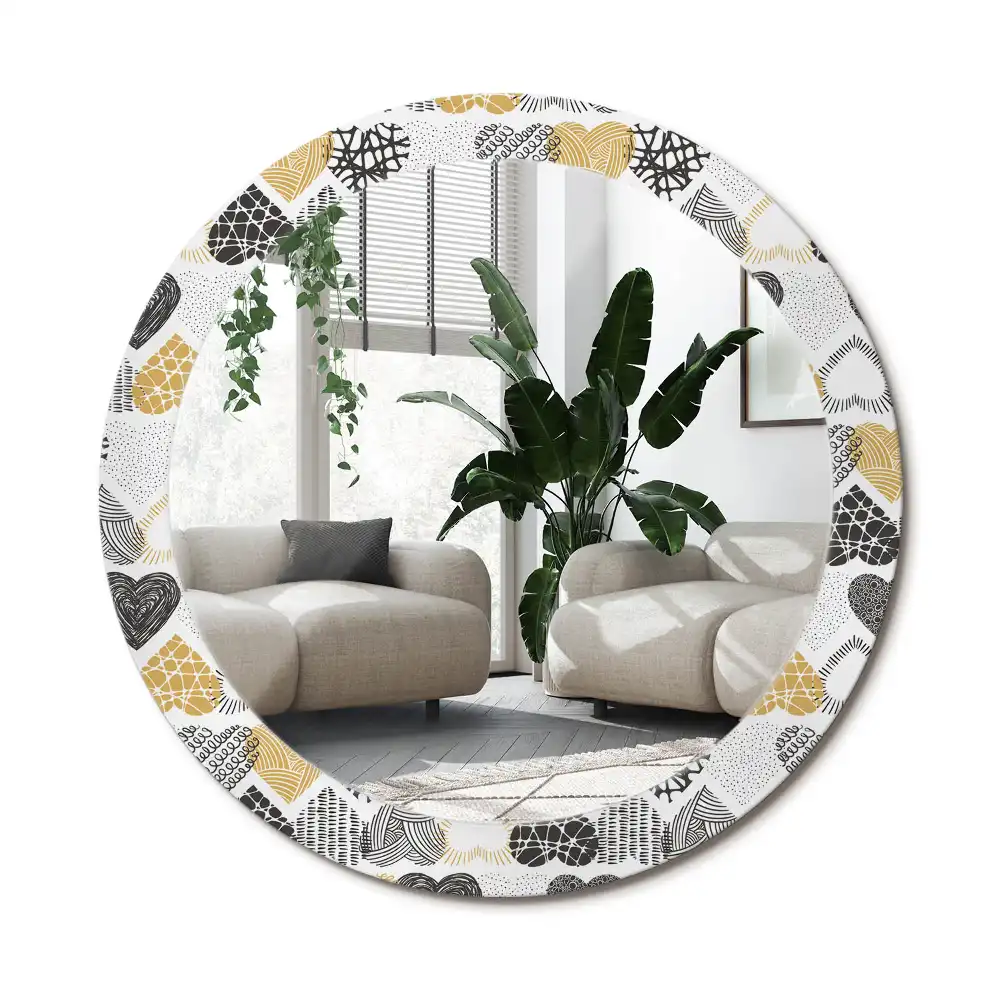 Rund spegel med tryckt ram Hearts Doodle Style