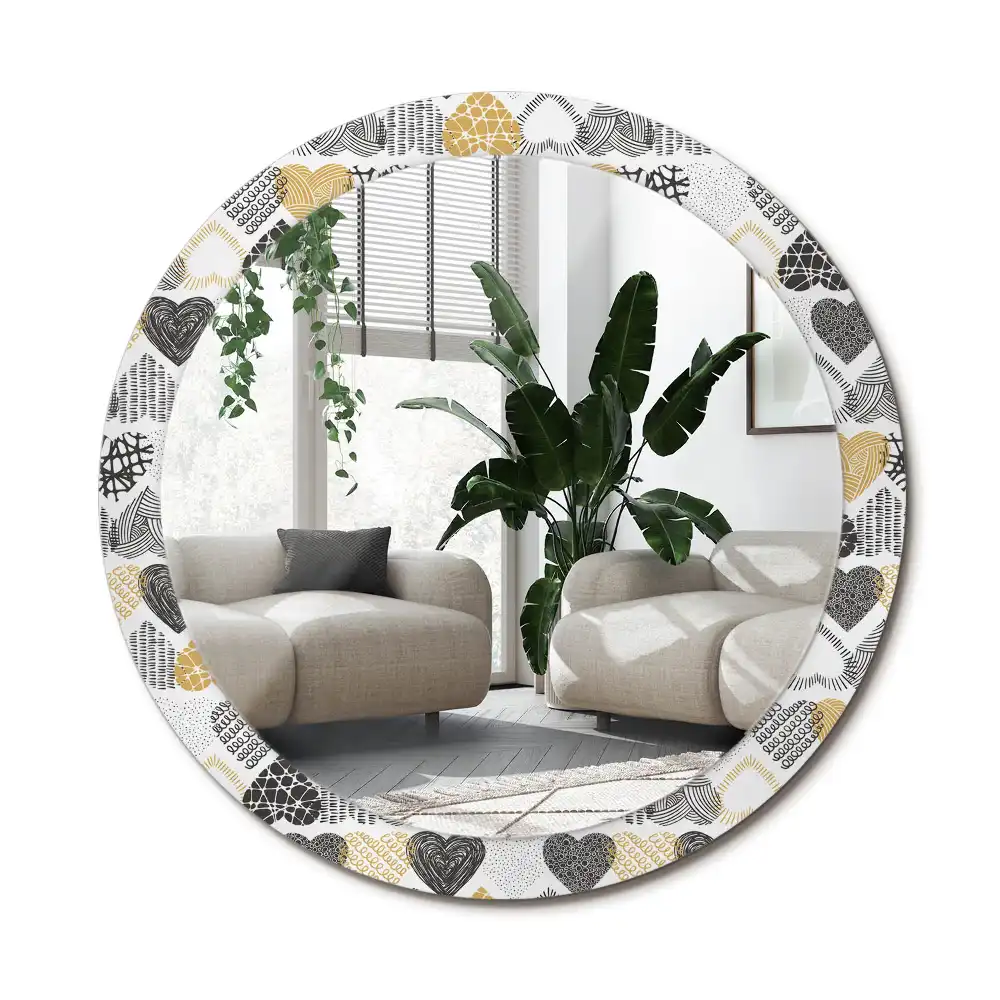 Rund spegel med tryckt ram Hearts Doodle Style