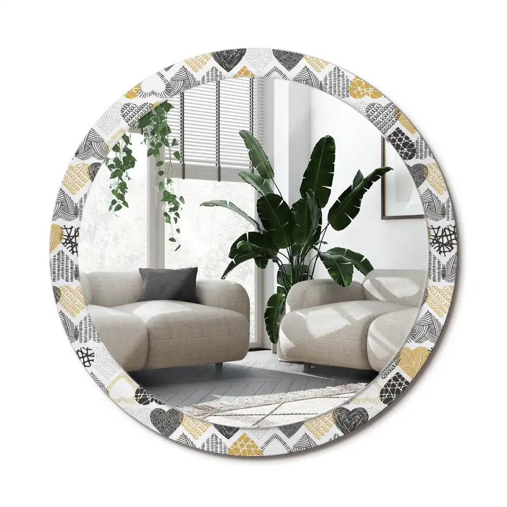 Rund spegel med tryckt ram Hearts Doodle Style