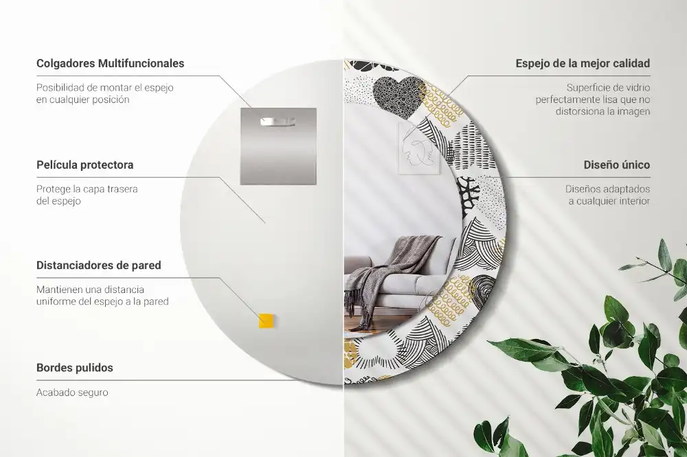 Rund spegel med tryckt ram Hearts Doodle Style