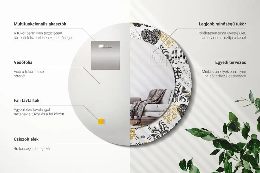 Rund spegel med tryckt ram Hearts Doodle Style